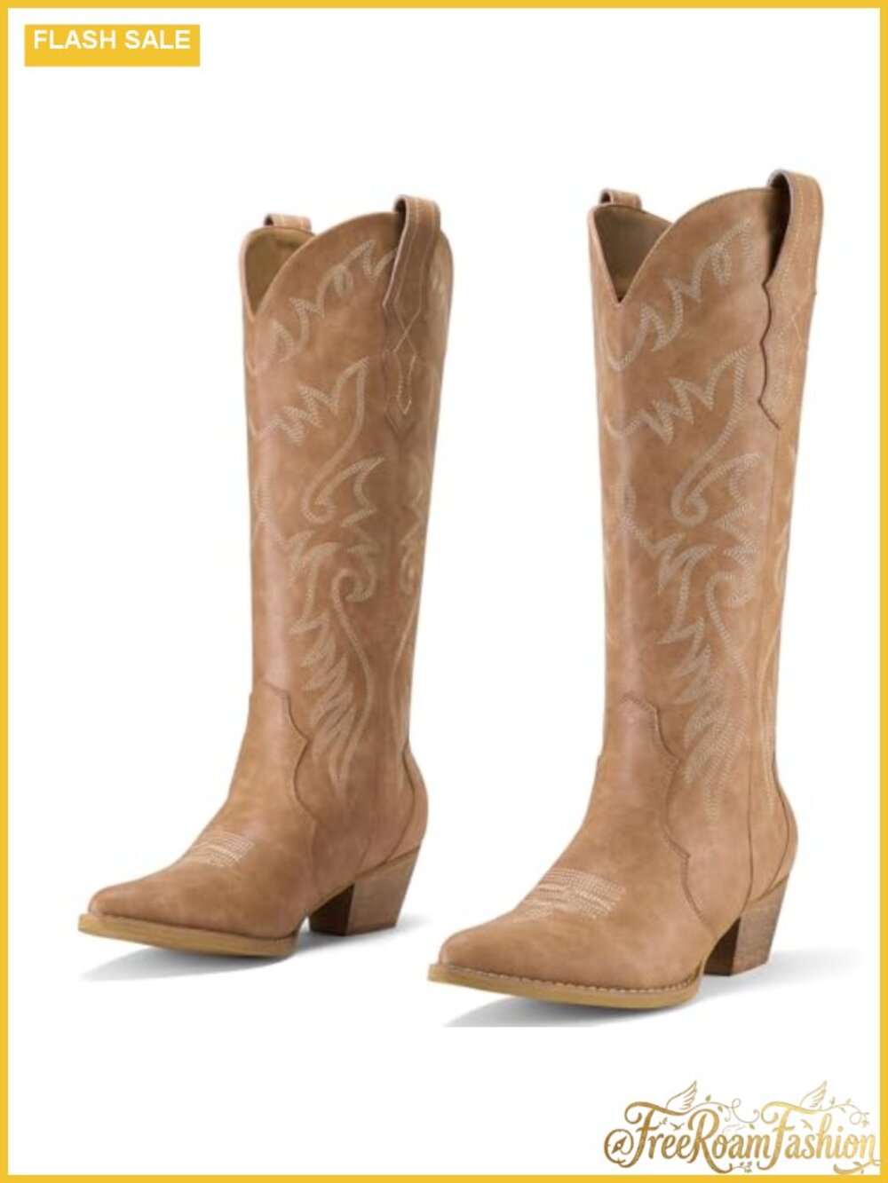 Women's Knee-High Western Cowboy Boots Pointed Toe Stacked Heel